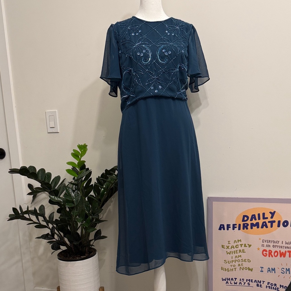 Dorothy Perkins Teal Midi Dress with Embroidery